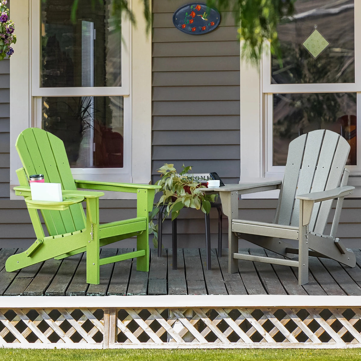 FOOWIN HDPE Plastic Adirondack Chairs Set of 4, Black