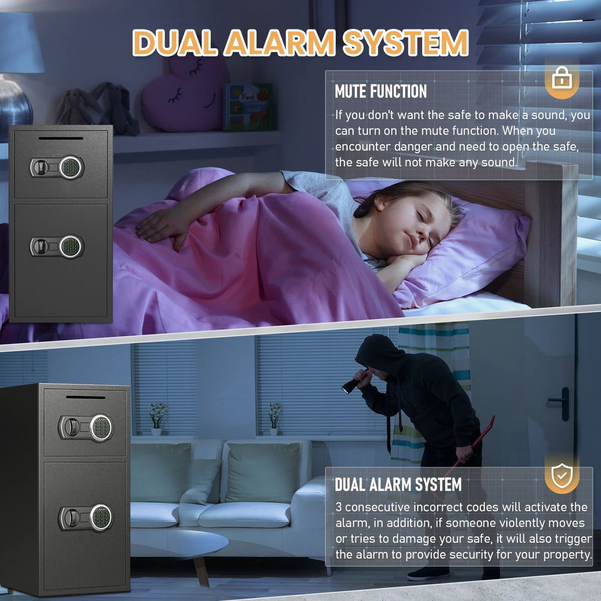 Silkight Safe - 6.0 Cu ft Home Safe Box - Fireproof Safe Depository Drop Safe with Backlit Keypad & Alarm System for Business Home Money Safe