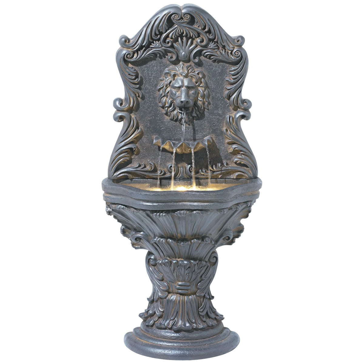 Royal Lion Acanthus 50" High Large Italian Indoor Outdoor Decor Faux Stone Floor Fountain with Light LED