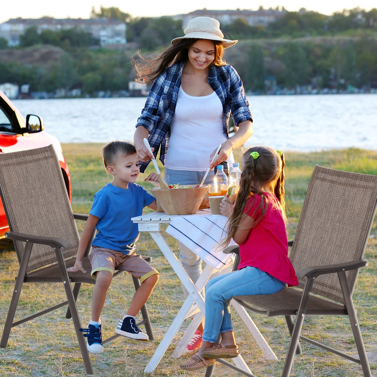 Aoodor Folding Patio Chairs for Indoor and Outdoor 4 Sets-Brown