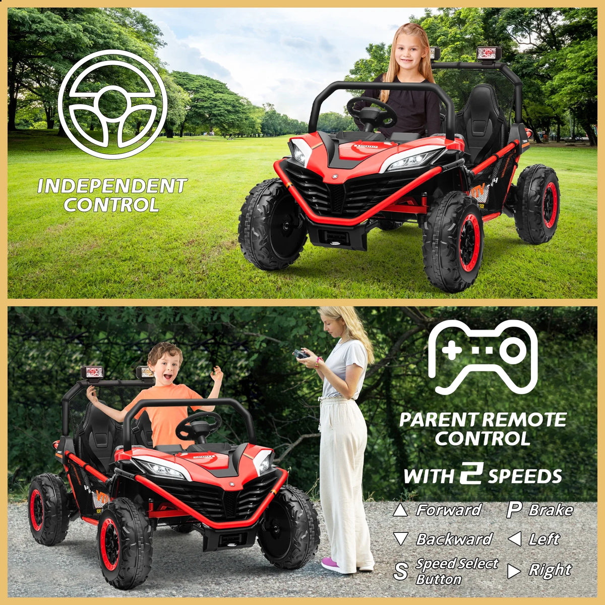 OTTORD 24 V Ride on Car UTV 2 Seater, 2x200W Electric Car Truck with Metal Frame, Brake&Gas Pedal, EVA Tires,3 Speed (Purple Pink)