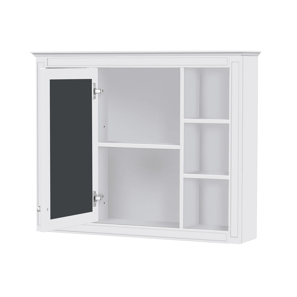Furvclv Bathroom Wall Mirror Cabinet Modern Wall Mounted Cabinet Storage Organizer With Single Mirror Door 6 Open Shelves