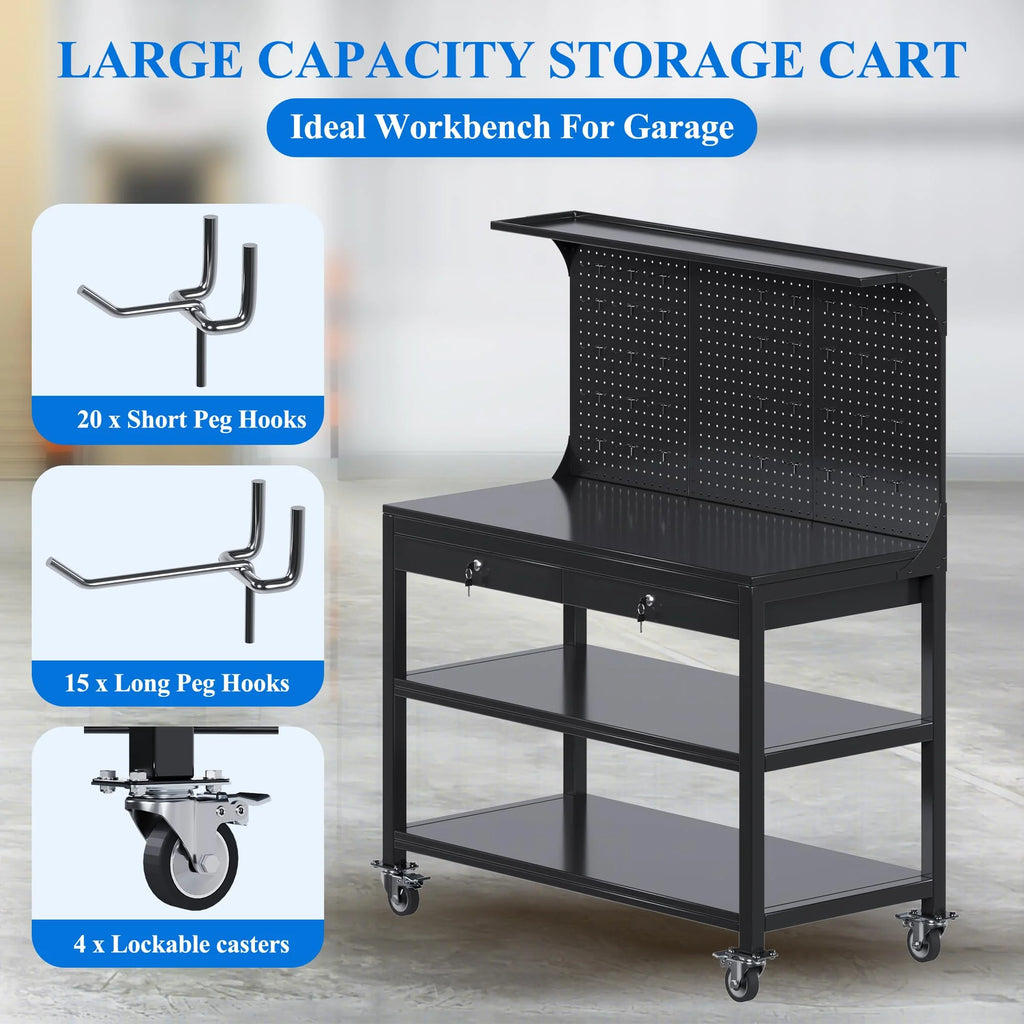 Aobabo Metal Storage Cabinet with Lock,Garage Storage Cabinet with Wheels,72In Steel Storage Cabinet for Garage Home Storage, Black Required-Assembly