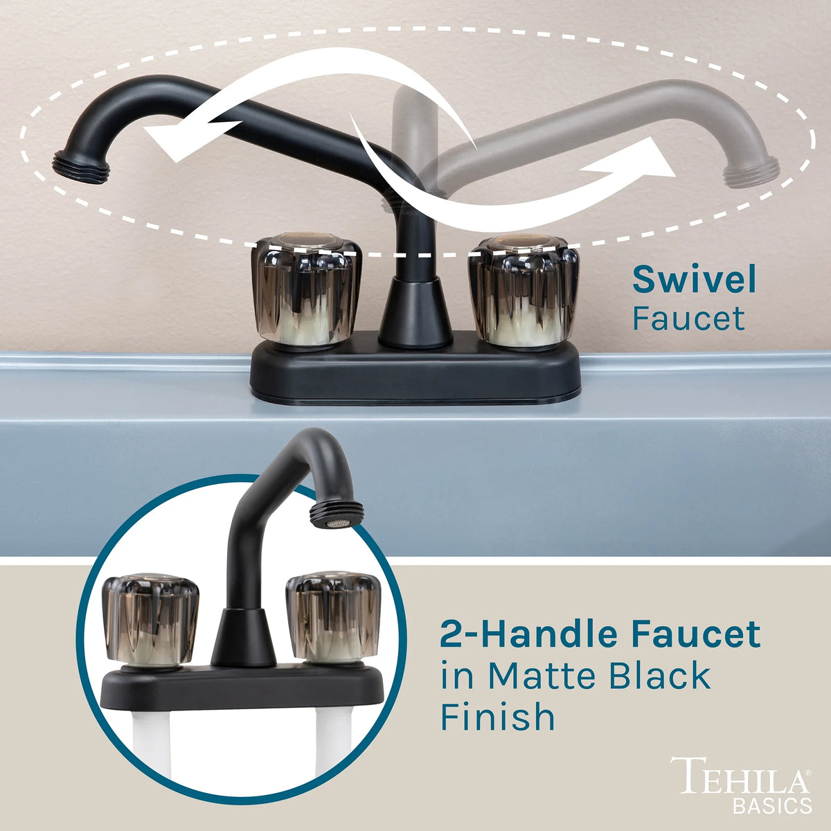 Tehila Freestanding Black Utility Sink with Black Faucet for Laundry Room