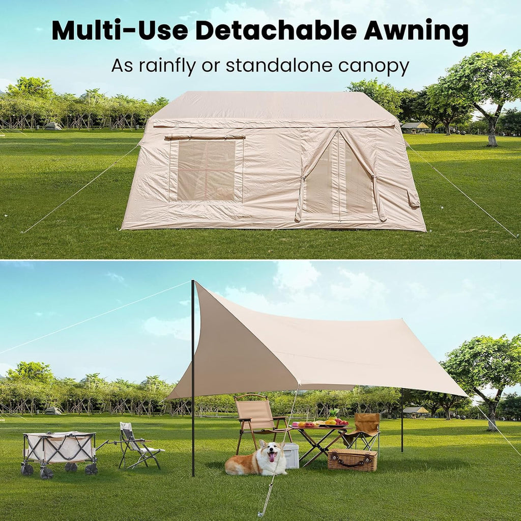 Inflatable Tents for Camping, Blow Up Tent with Canopy, Easy Setup Inflatable Camping Tent with Stove Jack, Waterproof Oxford Air Glamping Tents for Camping Adult 8-10 Person
