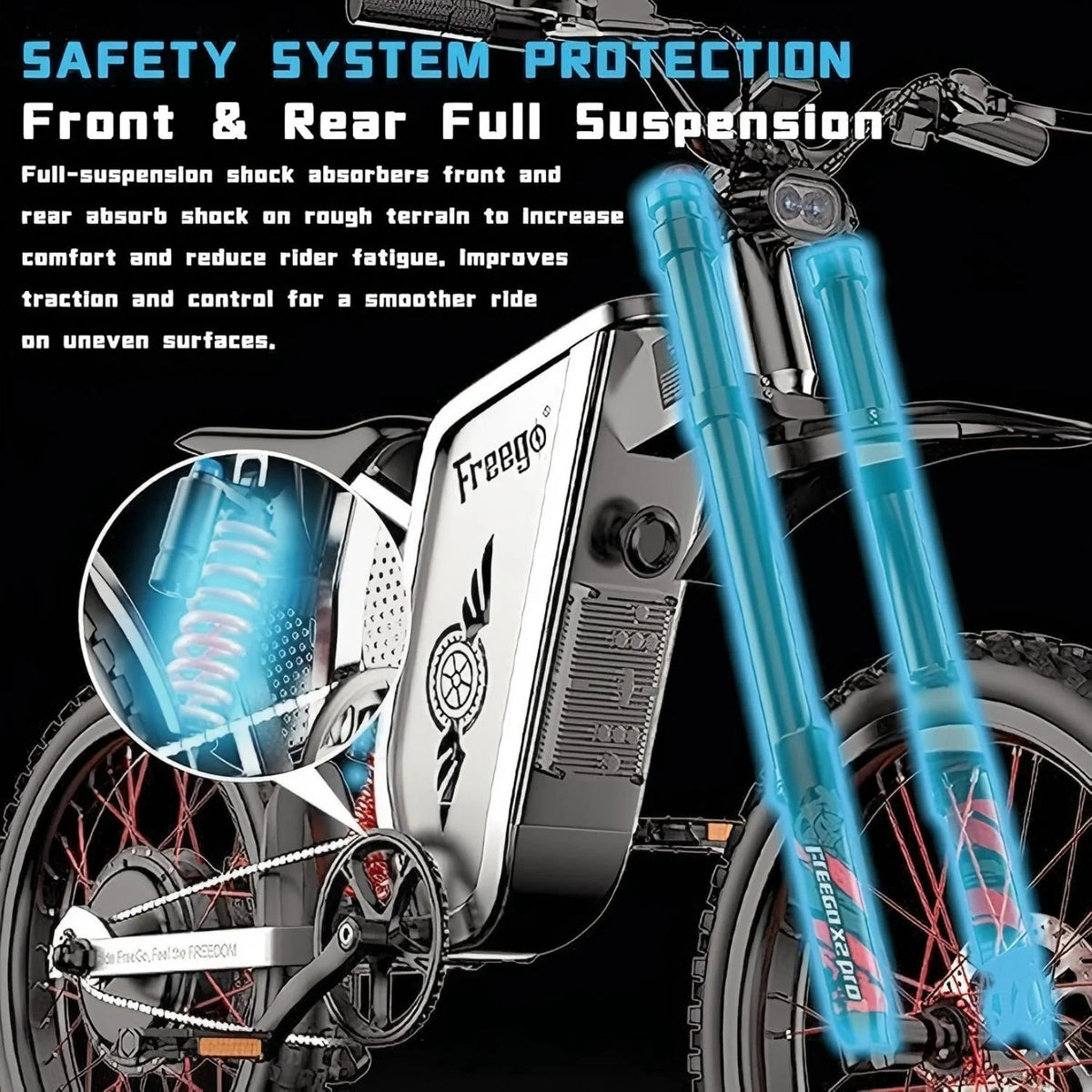 50MPH Electric Dirt Bicycle Freego X2 Pro,6000W(Peak)Motor Electric Motorcycle, Electric Bike for Adults, 60V30AH Battery, 19x2 Tire Full Suspension Hydraulic Brake Half Throttle UL2849