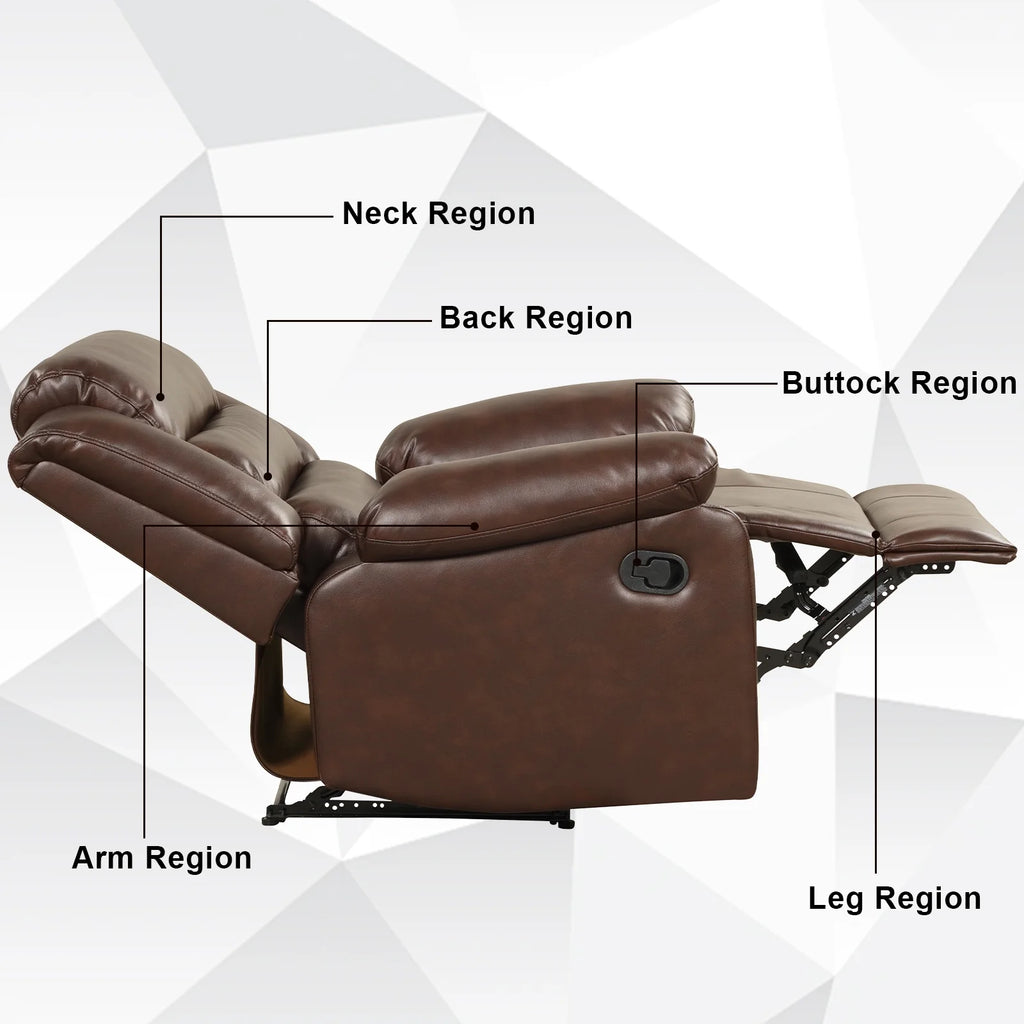 Bonzy Home Recliner Chairs for Living Room Overstuffed Breathable Fabric Reclining Chair Manual Sofa Brown