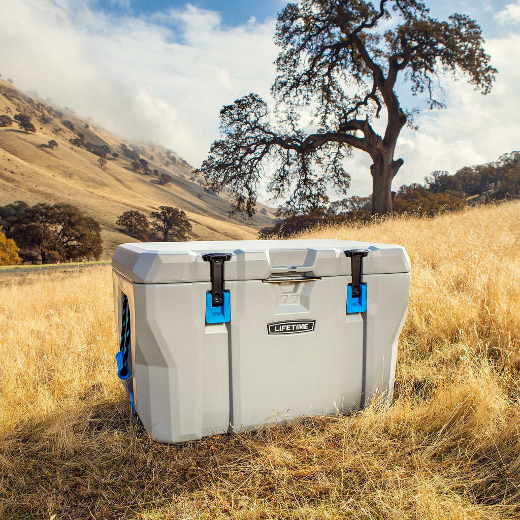 Lifetime 77 qt Bear-Resistant Camping Cooler, Premium High Performance, Ice Retention, Hard Cooler, 96 Can Capacity, Light Gray (90903)