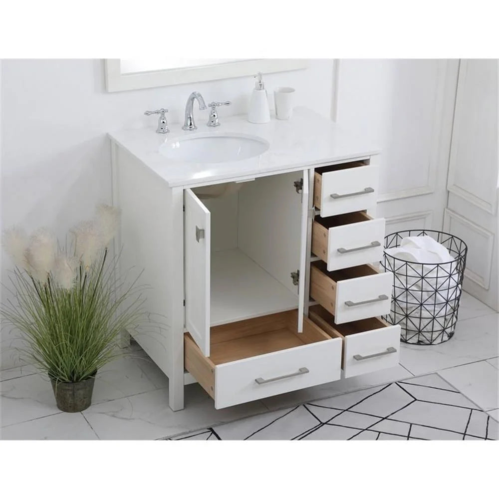 Elegant Decor Irene 32" Solid Wood and Stone Single Bathroom Vanity in White