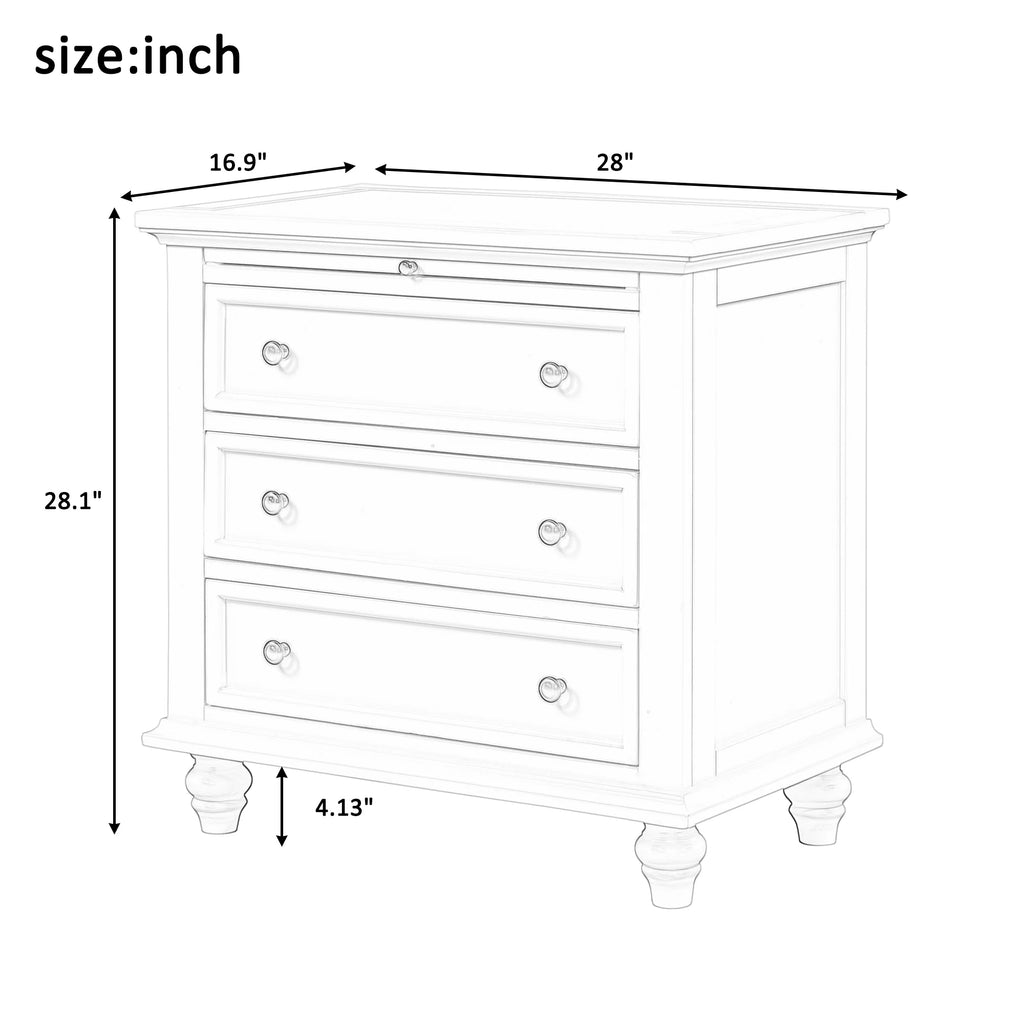 EUROCO 28�� Larger Solid Wood 3-Drawer Side Table Nightstand, End Table with Pull out Tray for Bedroom, Living Room, Hallway, Entryway,White