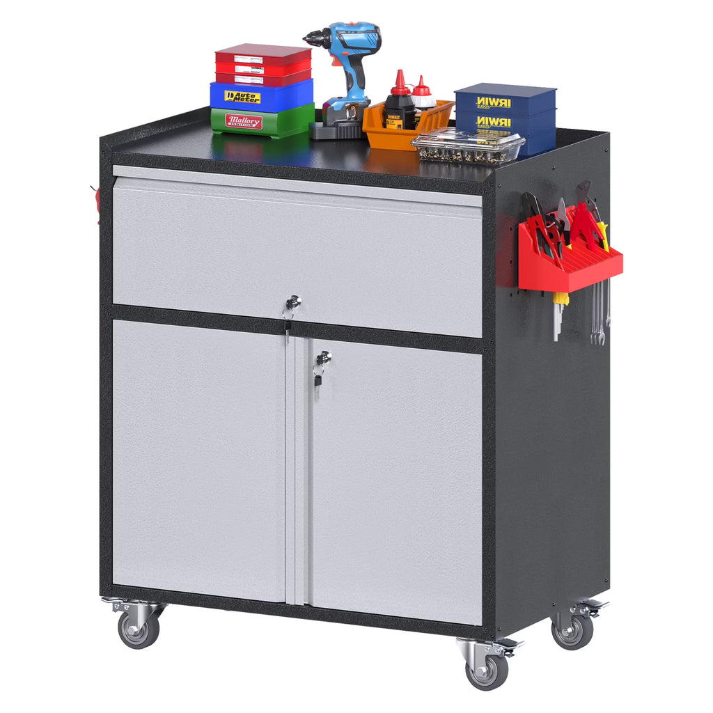 Aobabo Metal Storage Cabinet with Lock,Garage Storage Cabinet with Wheels,72In Steel Storage Cabinet for Garage Home Storage, Black Required-Assembly