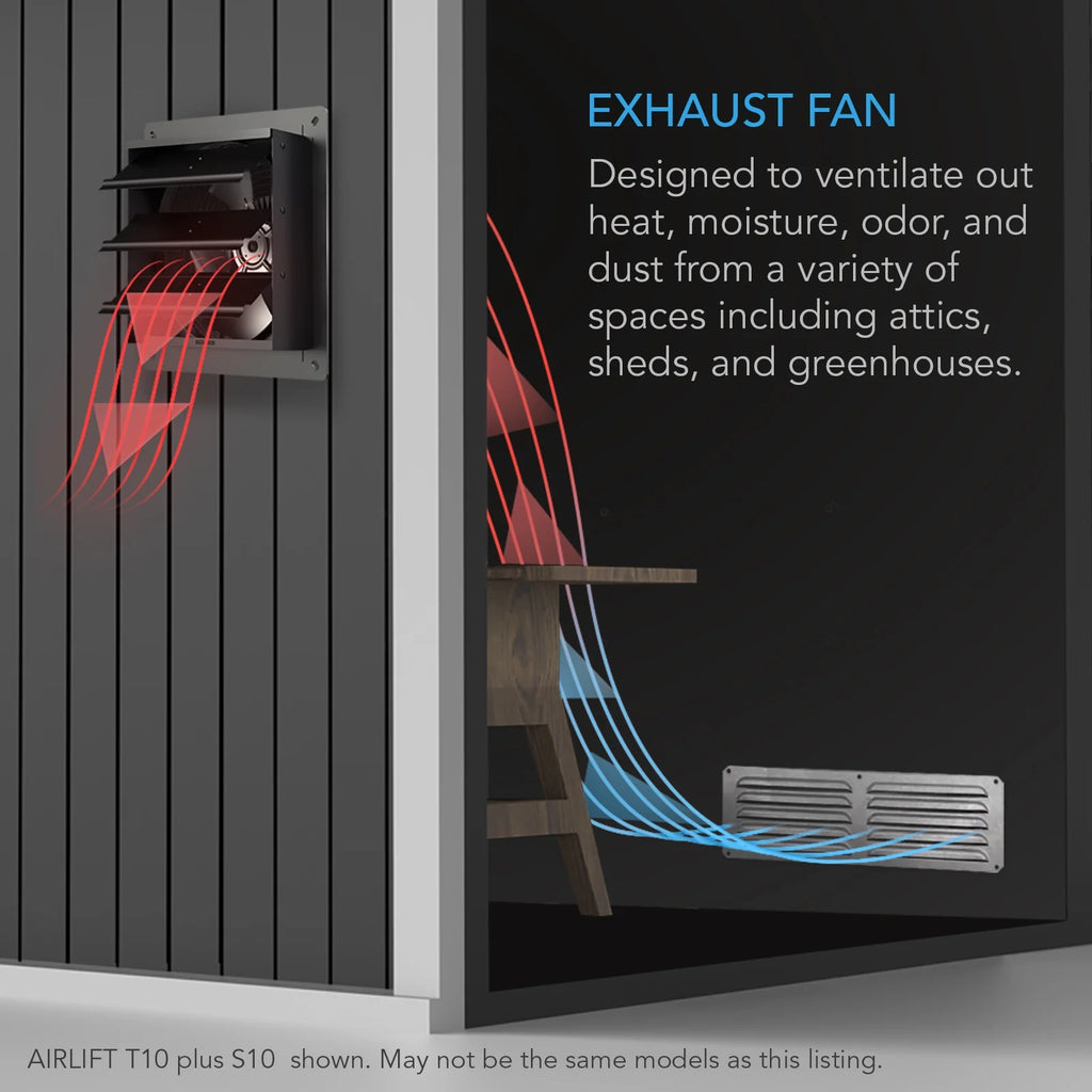 AC Infinity AIRLIFT T10, Shutter Exhaust Fan 10" with WiFi App-Compatible Temperature Humidity Controller �C Wall Mount Ventilation and Cooling for Sheds, Attics, Workshops