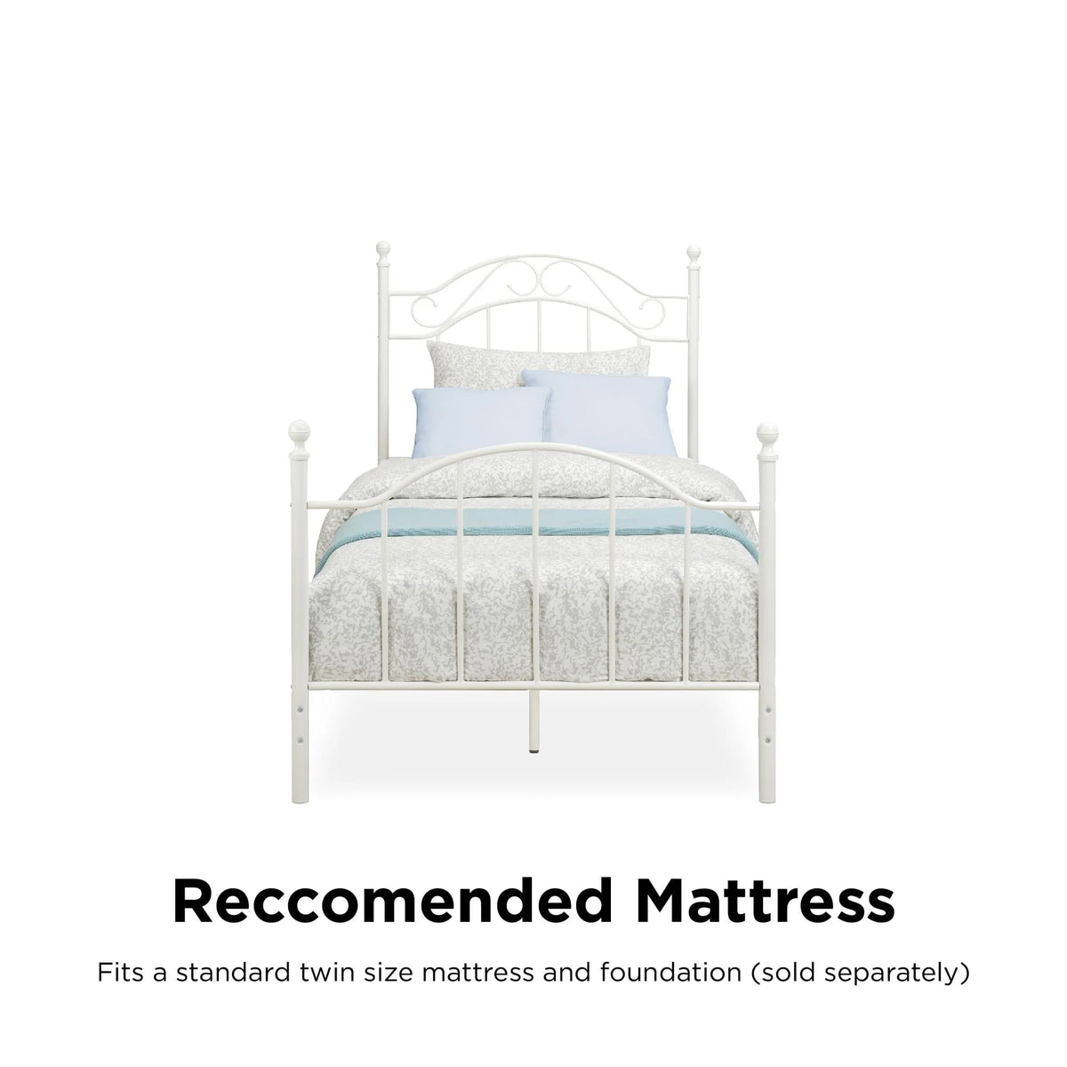 Mainstays Traditional Metal Bed Frame with Headboard and Footboard, Twin, White