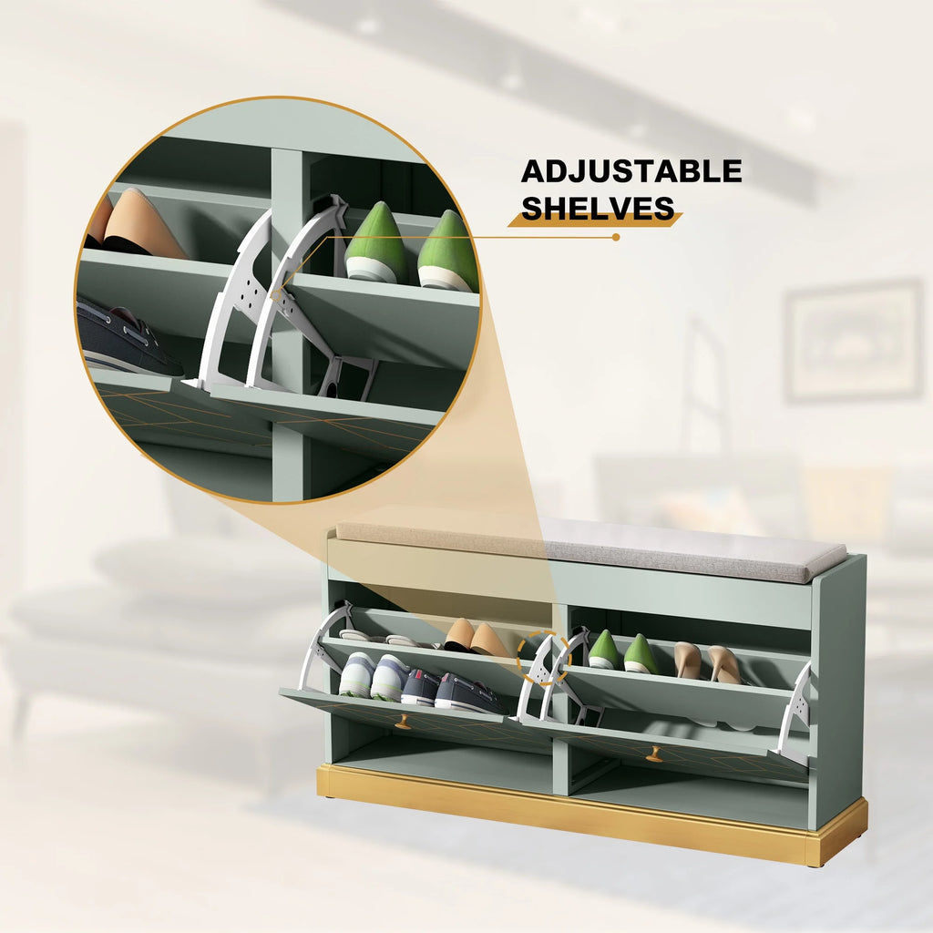 HLR White Shoe Cabinet, Shoe Cabinet with 2 Drawers Shoe Storage, Entryway Bench with Padded Seat