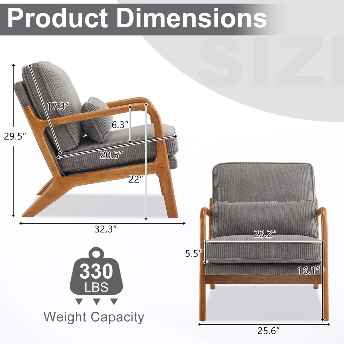 Ktaxon Accent Chair Corduroy Upholstered Armchair, Reading Club Chair with Pillow and Solid Wood Frame for Living Room Bedroom Furniture Off White