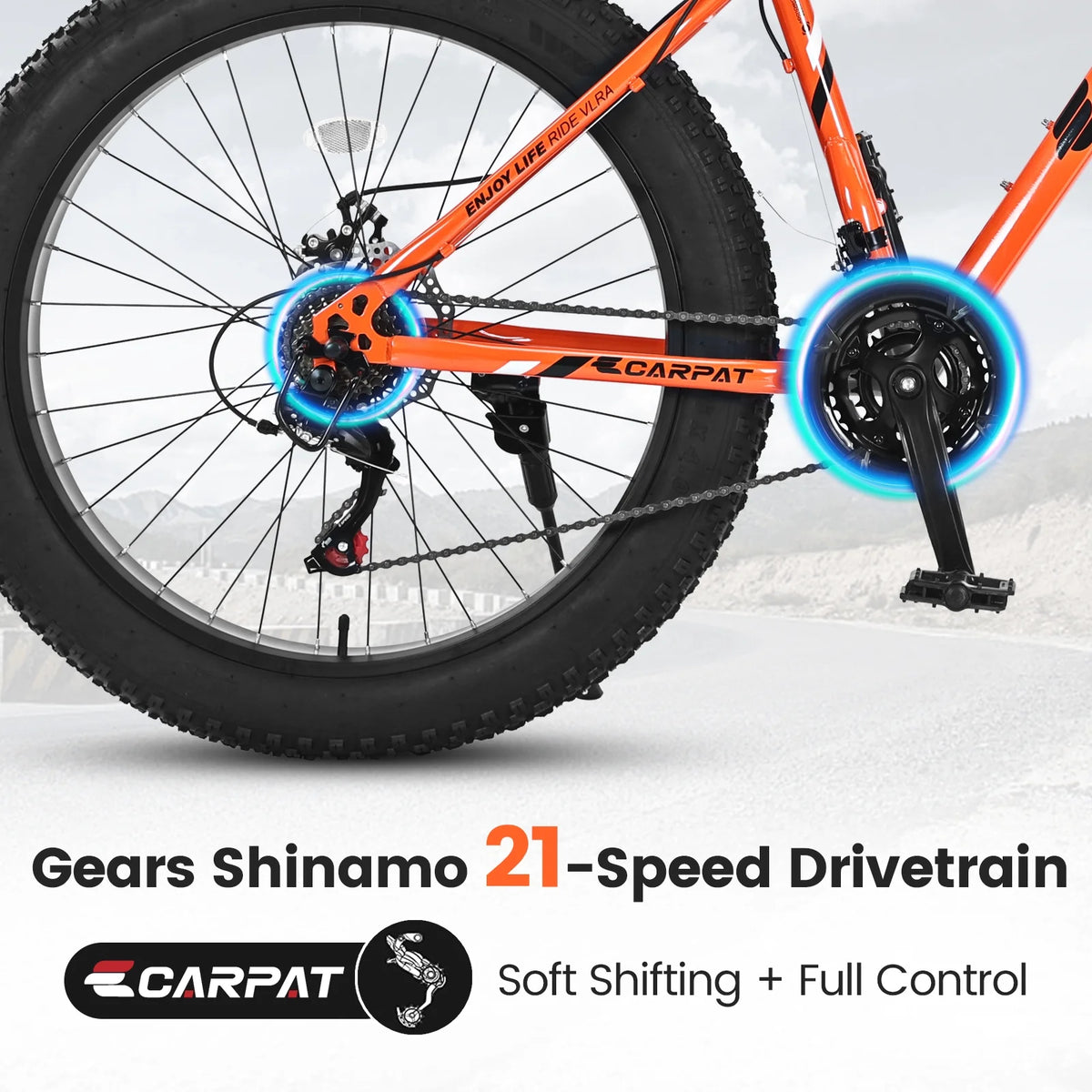 26-Inch Fat Tire Bike for Adults/Teens, Shimano 21-Speed Mountain Trail Bike with Dual Disc Brakes-Black