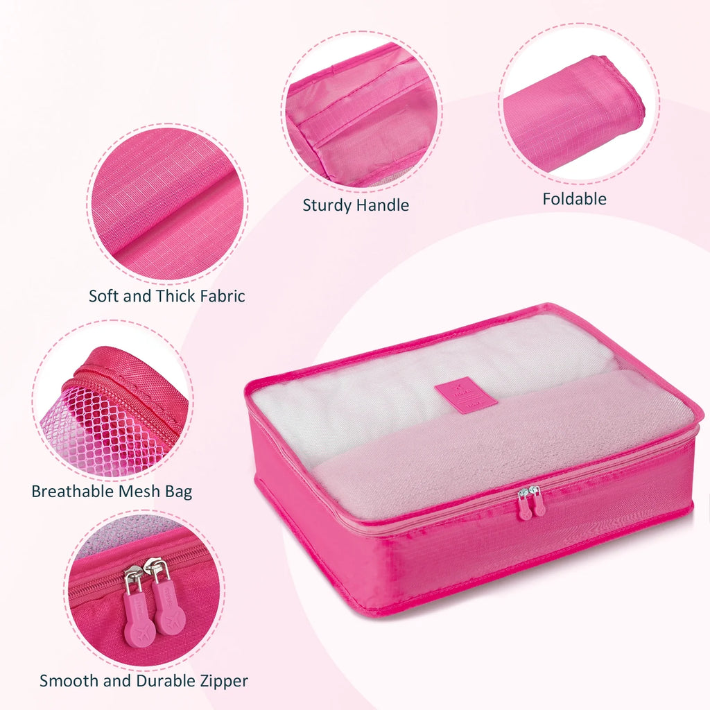 3 Piece Luggage Sets with 6 PC Organize Bags Lightweight Suitcases with Spinner Wheels, Pink