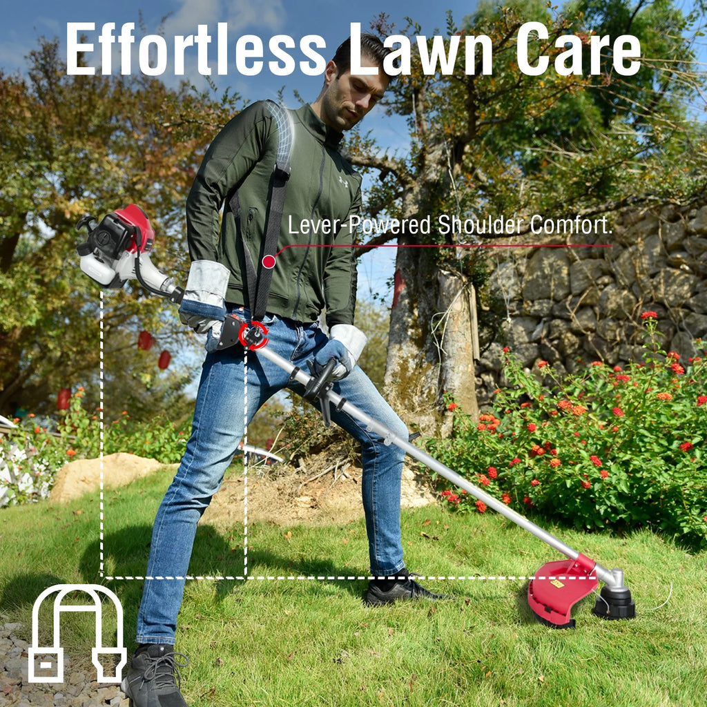 PowerSmart 2-Cycle 25.4cc 18lb Straight Shaft Gas String Trimmer Weed Wacker and Brush Cutter for Lawns and Grass