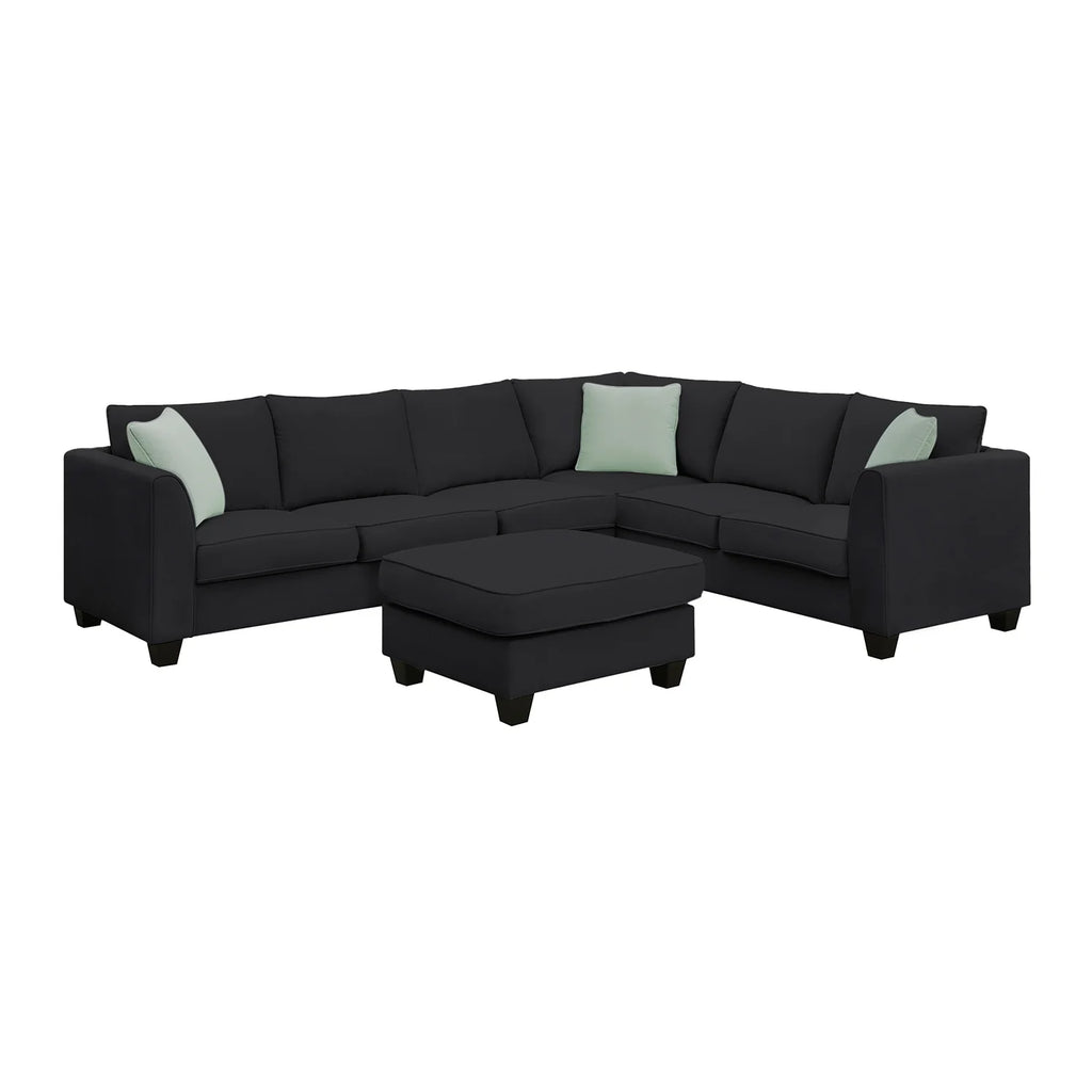 Harper & Bright Designs Modular Sectional Sofa with Ottoman Couch L Shape Corner Sofa Sets 7 Seats Fabric Couch for Living Room, Black, 112 * 87 inch