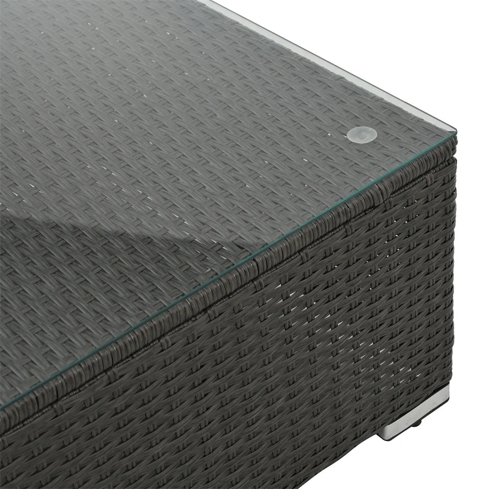 7 Pieces Outdoor Patio Furniture Set, Outdoor Sectional Rattan Sofa, PE Manual Weaving Wicker Patio Conversation Set with Cushion, Glass Table, Pillow, Dark Gray