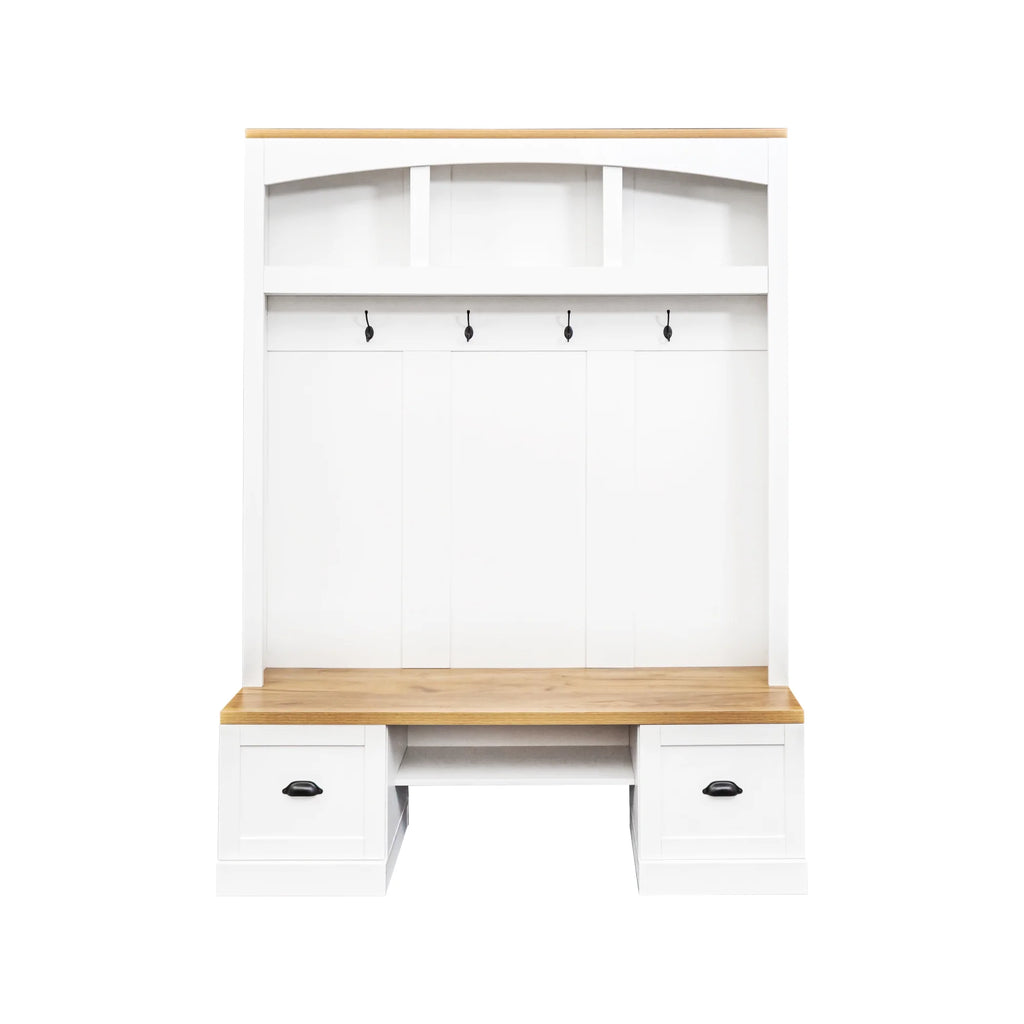 Harper & Bright Designs Farmhouse Hall Tree with Bench and Shoe Storage, Mudroom Bench with Coat Rack and Adjustable Shelves for Hallway, Living Room, White