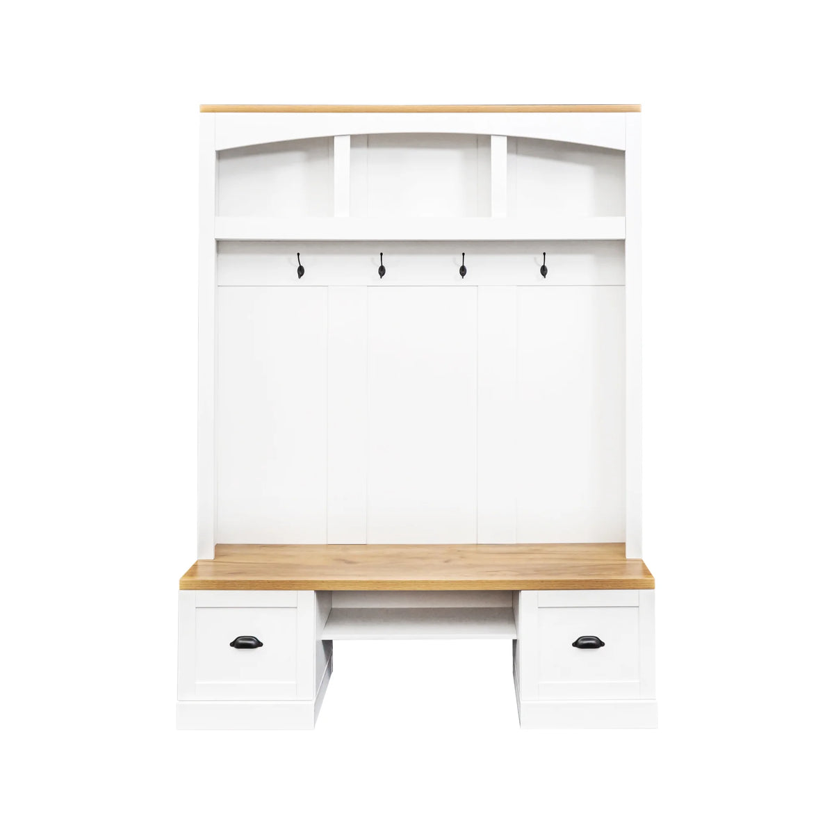 Harper & Bright Designs Farmhouse Hall Tree with Bench and Shoe Storage, Mudroom Bench with Coat Rack and Adjustable Shelves for Hallway, Living Room, White