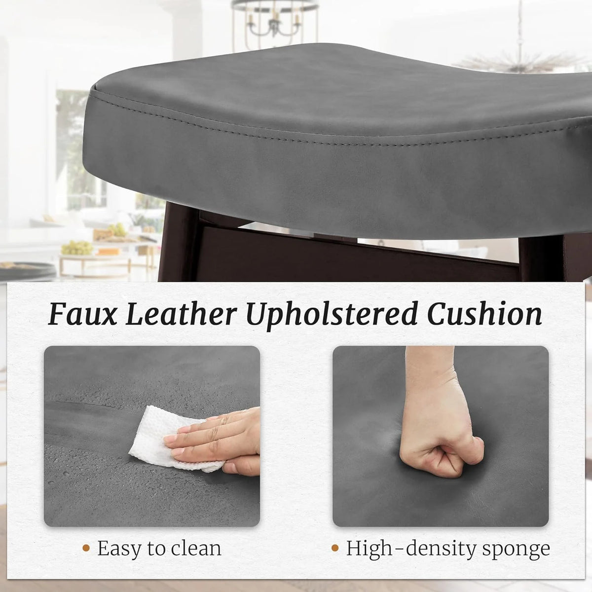 Dycanpo Saddle Seat Counter Height Bar Stools Set of 3 for Kitchen, Dining, 24in, Beige-Fabric