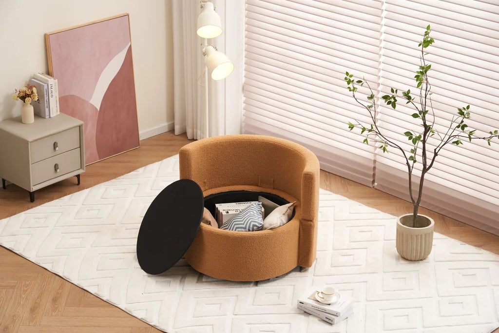Swivel Barrel Chair, Teddy Round Swivel Accent Sofa Chairs with 3 Pillows and Storage, Modern 360 Degree Boucle Swivel Chairs for Living Room, Bedroom, Office (Dark Gray, Teddy)