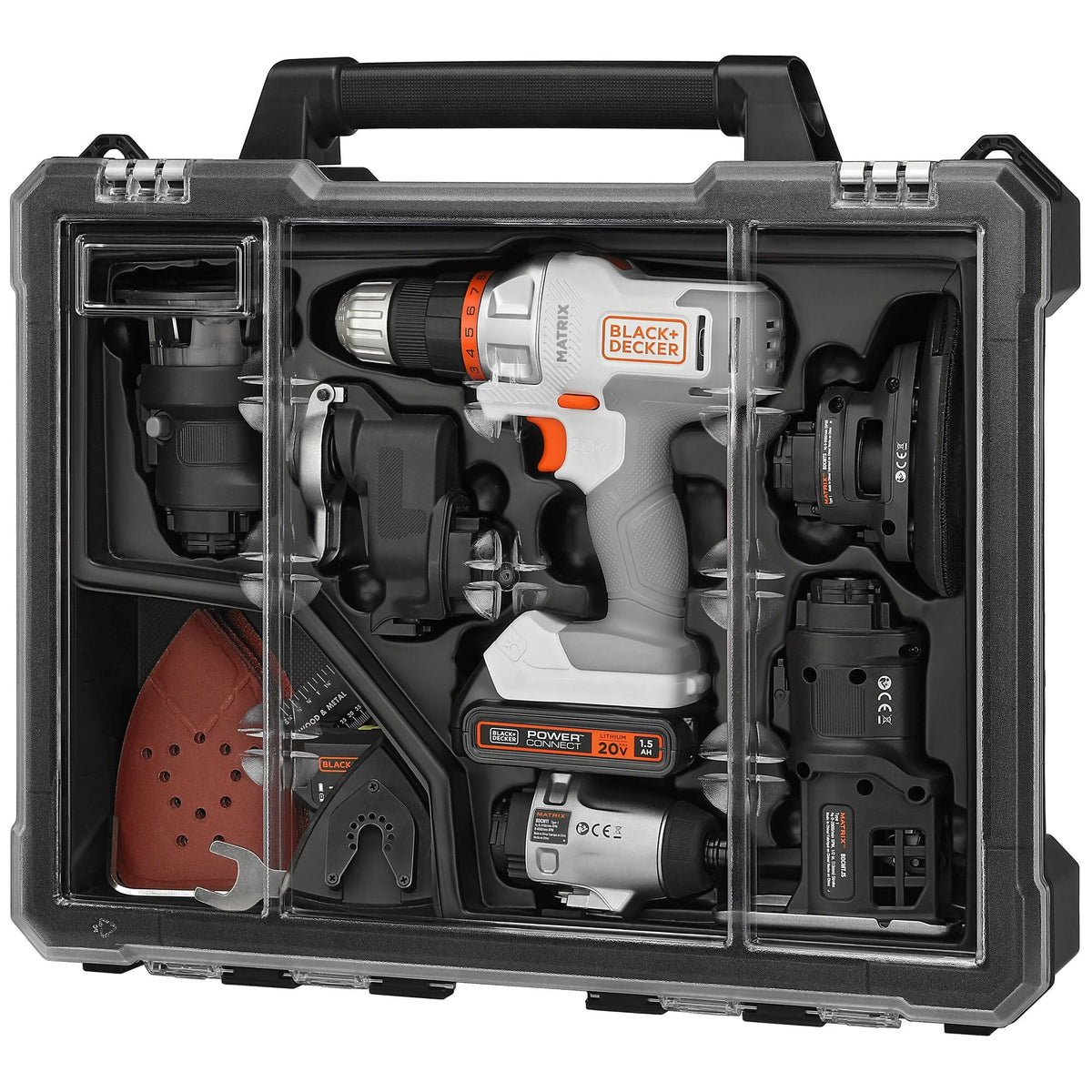 BLACK+DECKER 20V MAX* Matrix Cordless Combo Kit, 6-Tool, White And Orange, (BDCDMT1206KITWC)