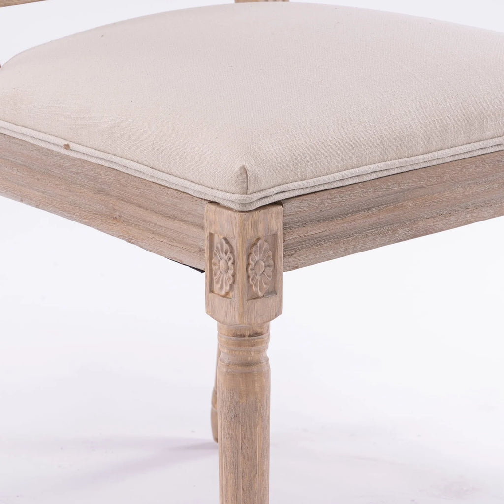 Classic Cream French-Style Dining Chair Set of 2 - Antique Painted Solid Wood Frame with Comfortable Linen Fabric Upholstery for Elegant Dining Spaces