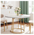 Round Dining Table, 47.24 Inch Kitchen Table for 4-6 People, Wooden Faux Marble Dinner Room Table with Base, Circle Modern Small Table for Home Dining Room Kitchen Restaurant (White) White and Gold