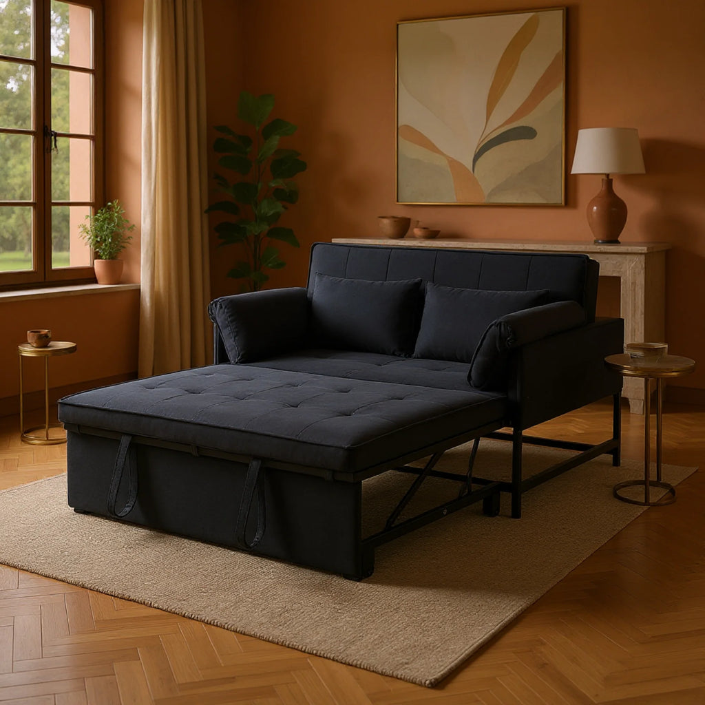 Gewnee 46" Velvet Sleeper Sofa Reclining Convertible Futon Couch Bed for Living Room, Guest & Small Spaces(Black)