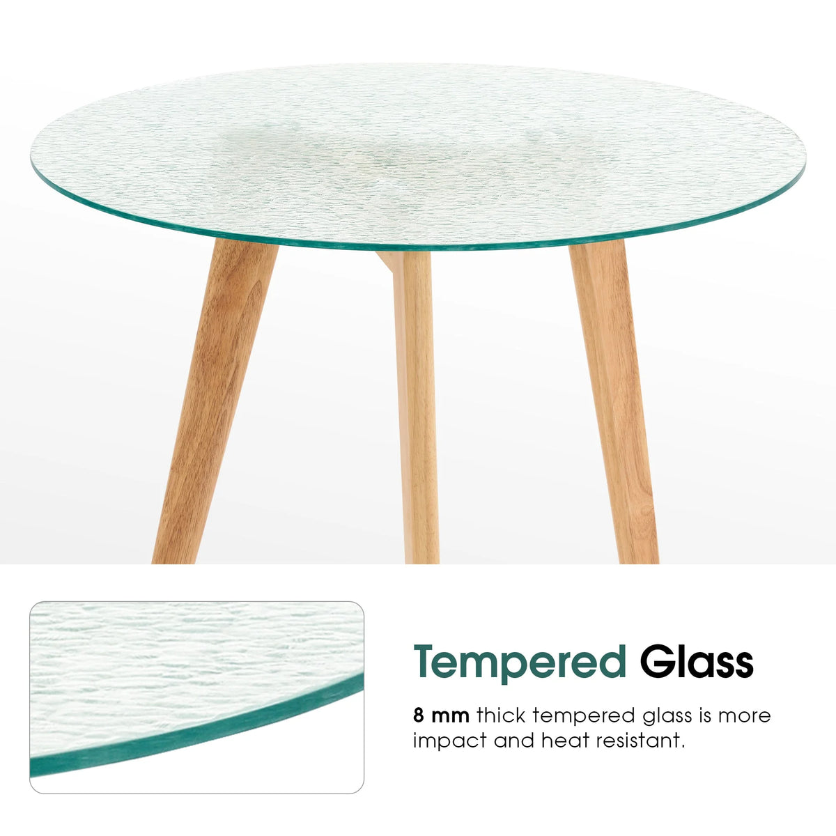 Ivinta Modern Round Glass Home Kitchen Small Dining Table Brown Oak Legs 31.5 inch