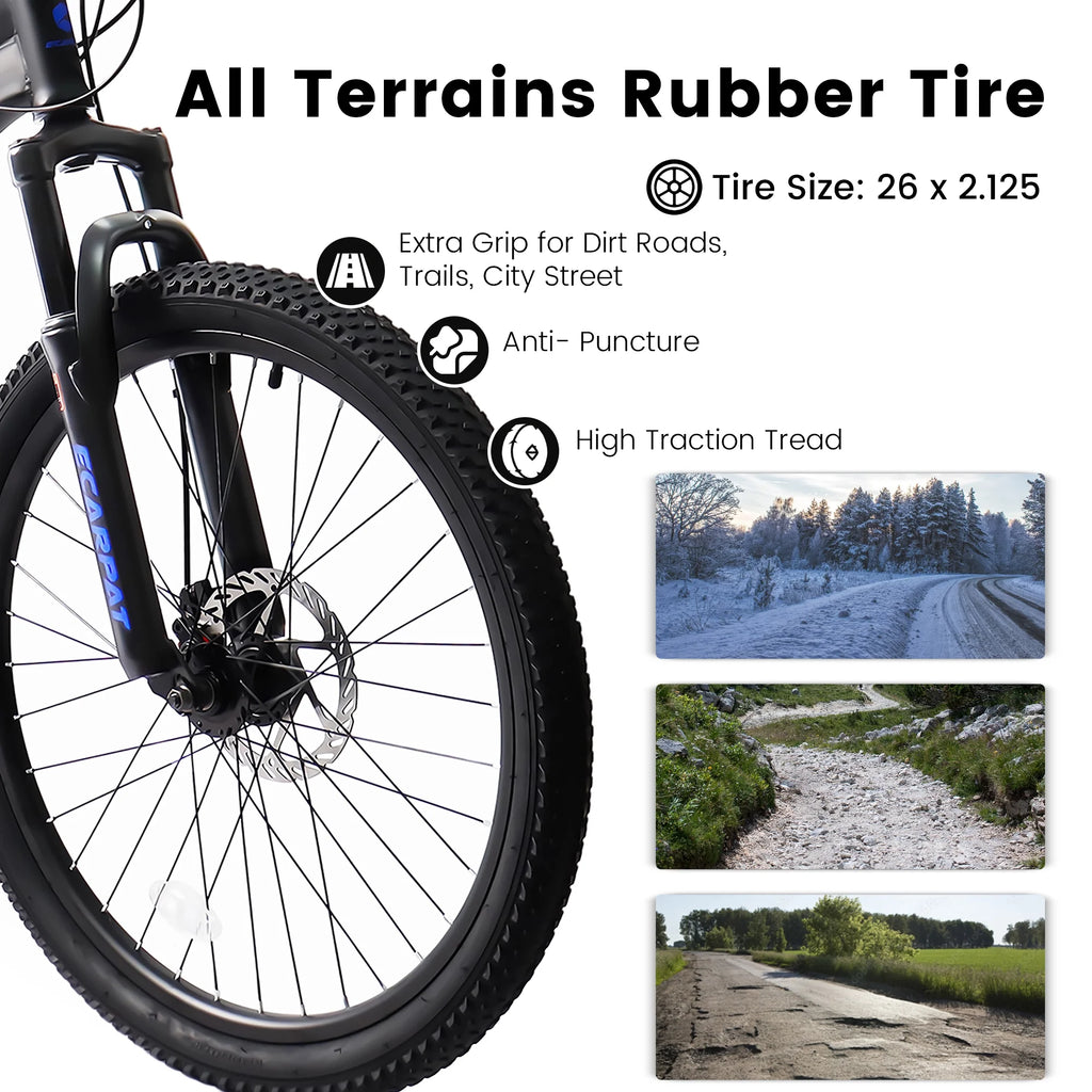 Aukfa 26" Mountain Bikes, 21-Speed Full Suspension Men Women Trail City Mountain Bike,Blue