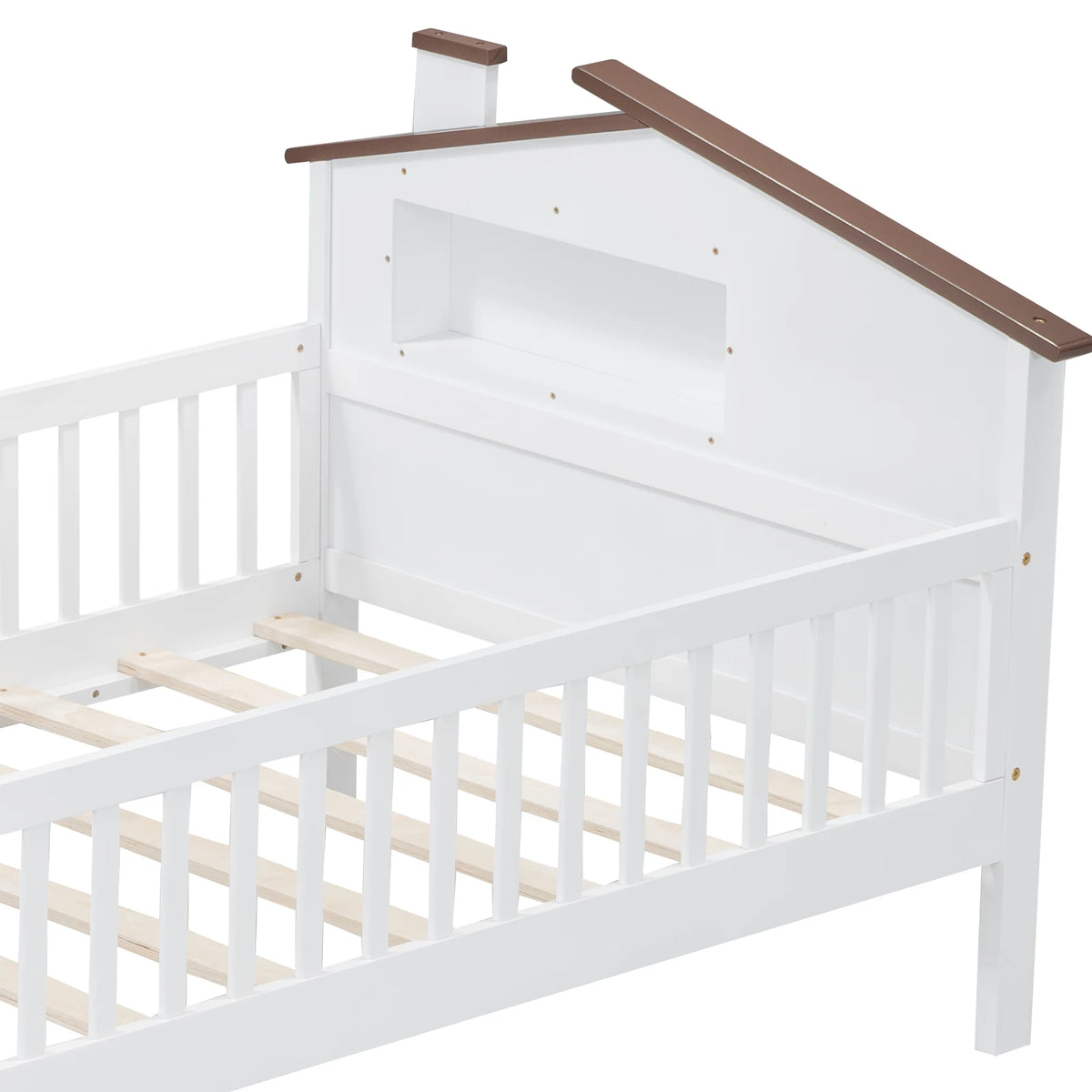 Euroco Wood Twin Size Platform Bed, House Bed with LED Light and Storage, White
