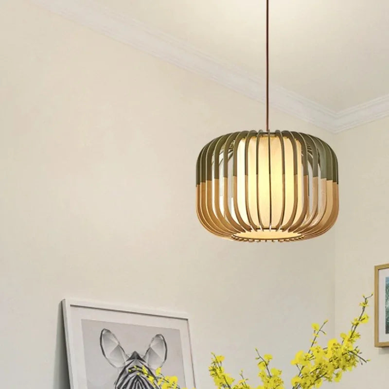Arturesthome Wood Pendant Lights, Wicker Drum Chandelier Boho Pendant Light Basket Lighting Fixture, Large Natural Woven Hanging Lamp for Kitchen Island Dining Room Entryway
