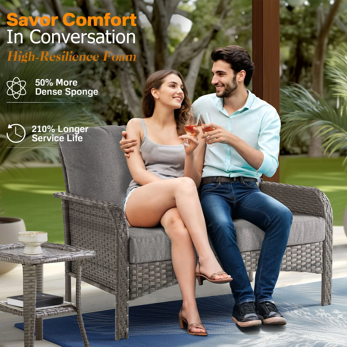 Vcatnet 4 Pieces Outdoor Patio Furniture All-weather Wicker Conversation Set with Coffee Table for Garden,Poolside,Gray