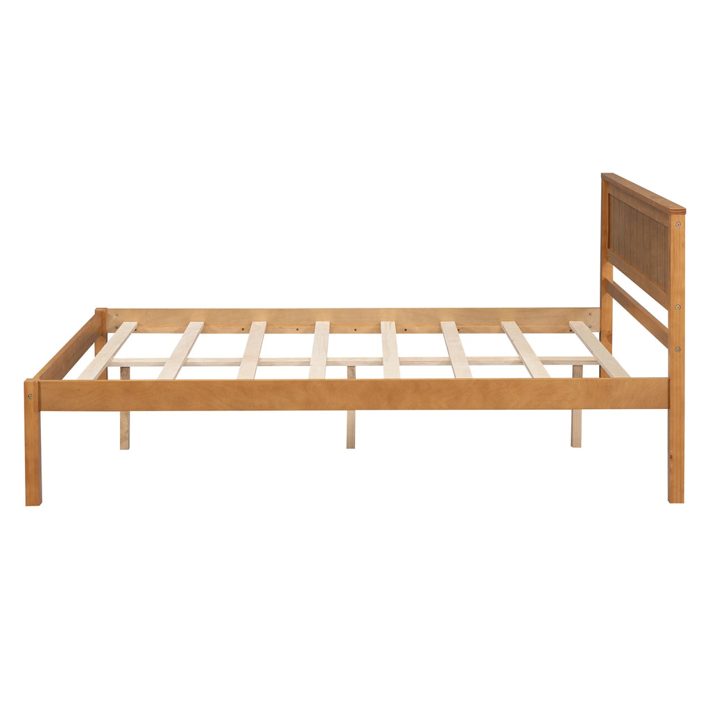 Euroco Twin Platform Bed, Modern Wood Frame Bed with Headboard and Slats for Kids Room, Oak