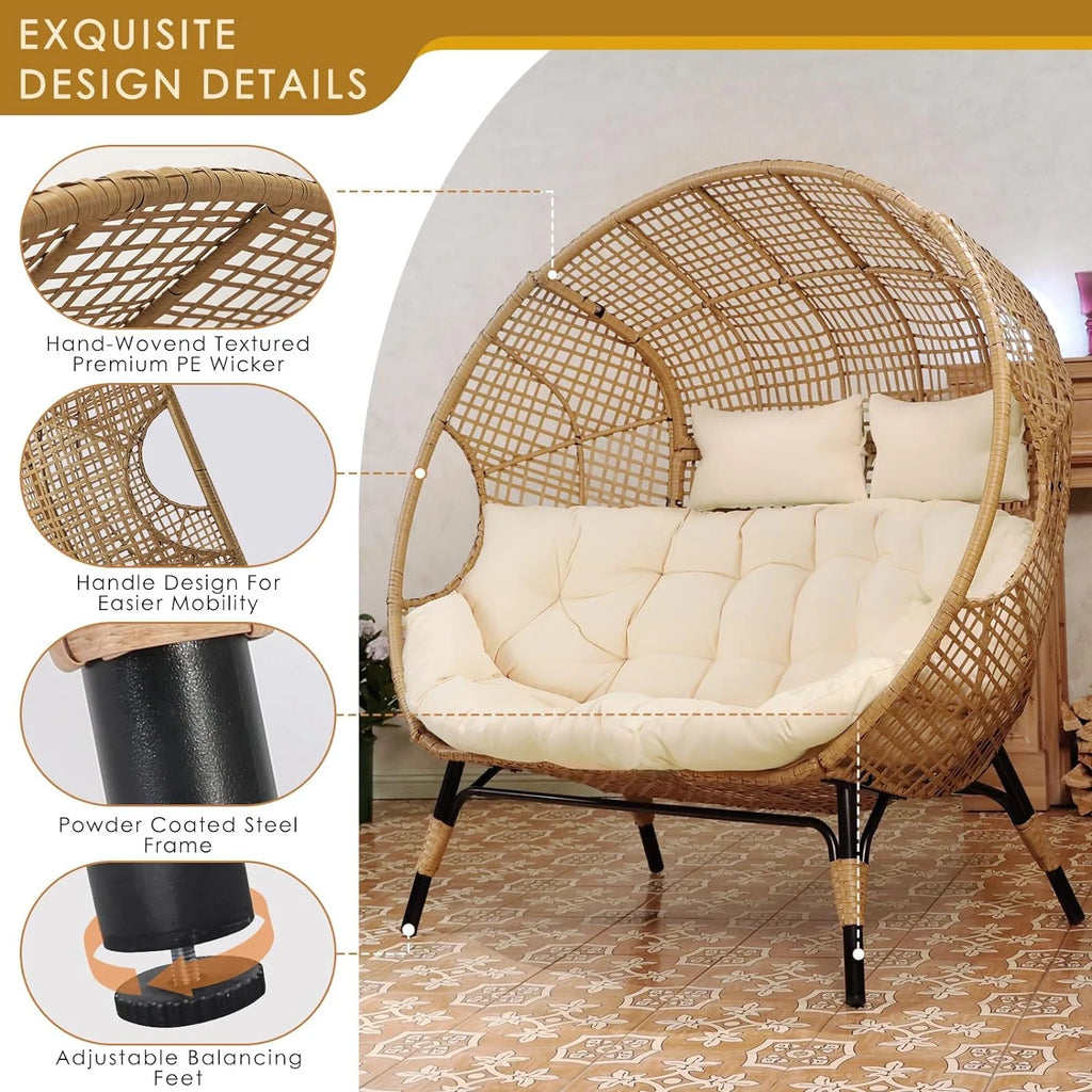 RADIATA 440 lbs Outdoor Egg Chair with Foot Rest & Ottoman, Wicker Patio Egg Chair for Indoor or Garden,Beige