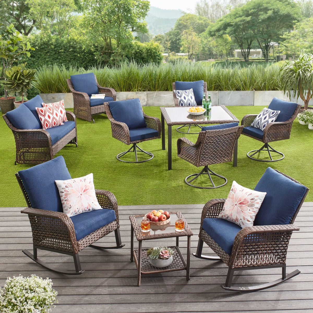 Mainstays Tuscany Ridge 3-Piece Wicker Rocking Chair Outdoor Bistro Set, Blue