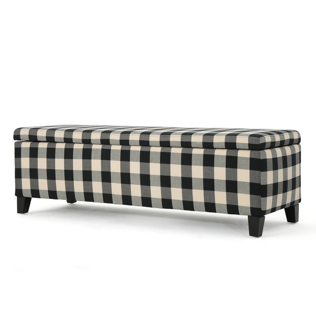 Noble House Hampton Contemporary Fabric Upholstered Storage Ottoman, White and Blue Floral