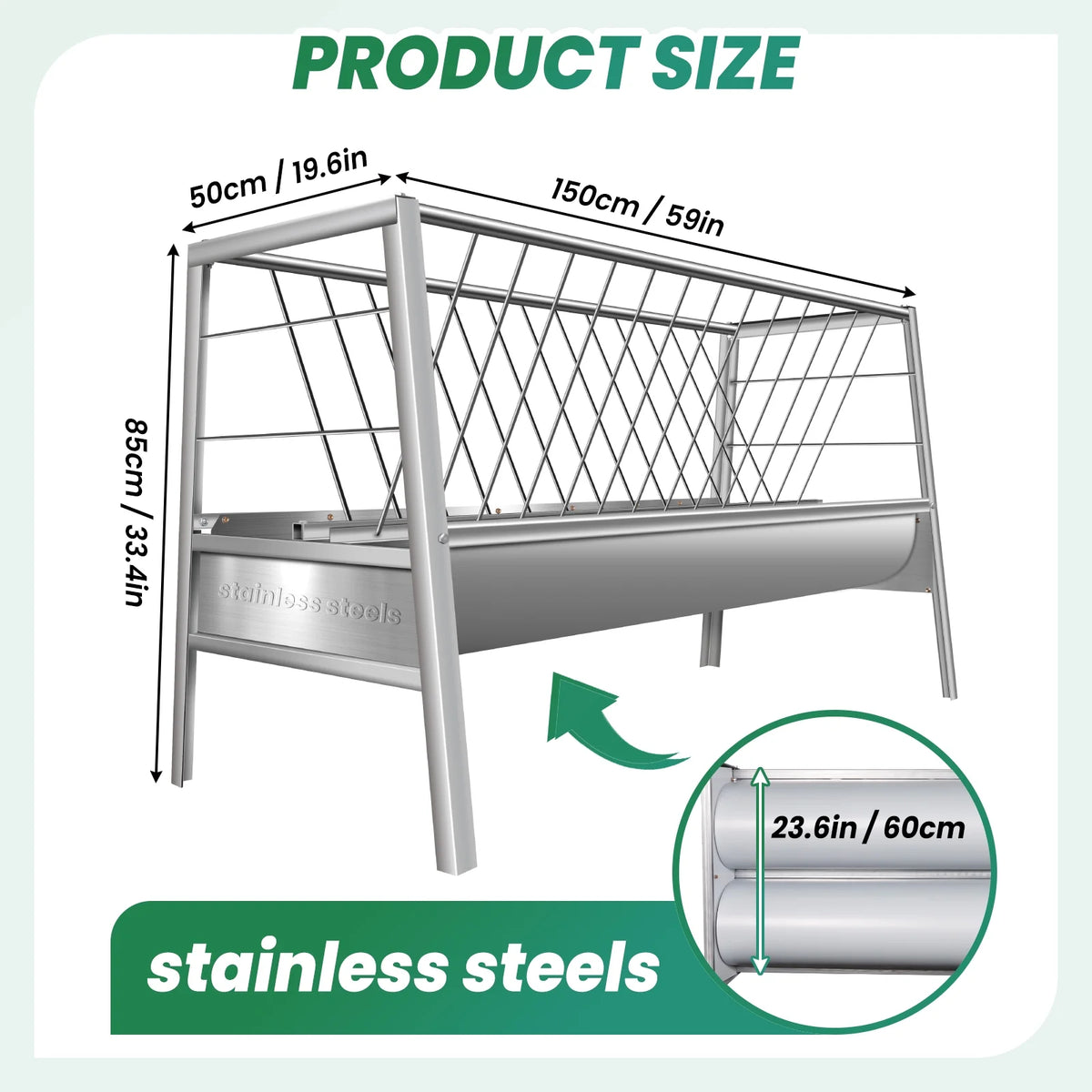 Stainless Steel Livestock Feed Stand, 2-in-1 Hay Water Trough, Heavy-Duty Joints, Ranch Durability