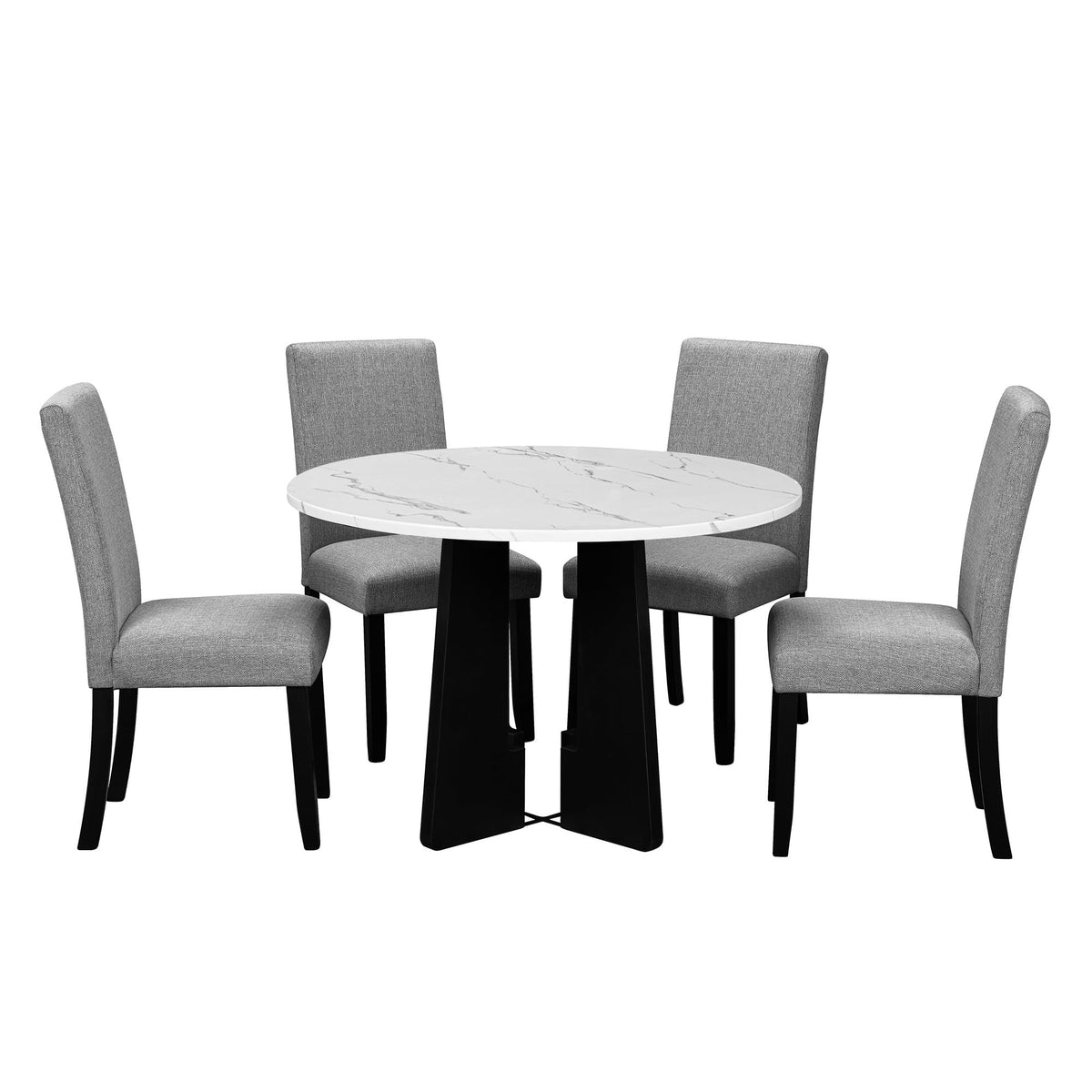 EUROCO 5-Piece Round Dining Table Set for 4, 43.3'' Kitchen Room Table with 4 Upholstered Chairs and Solid Wood Frame,Kitchen Table Set for Home Living Dining Room, Grey & Black