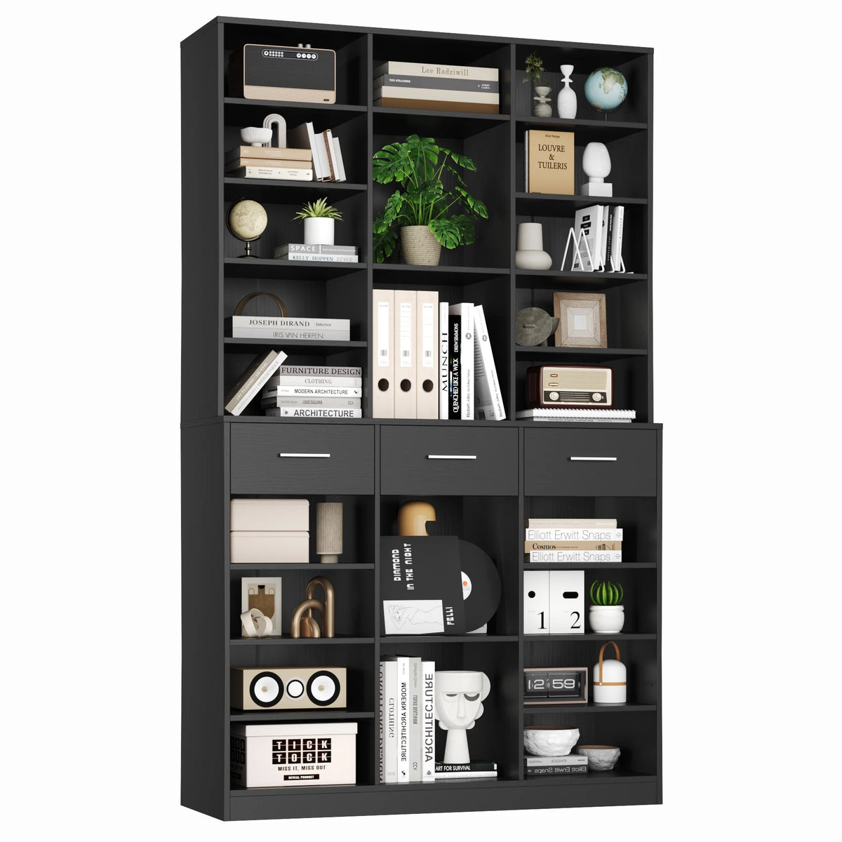 Homfa 75-Inch Bookshelf and Bookcase with 3 Drawers, Wooden Storage Book Shelf with Adjustable Shelves For Living Room, Home Office, White