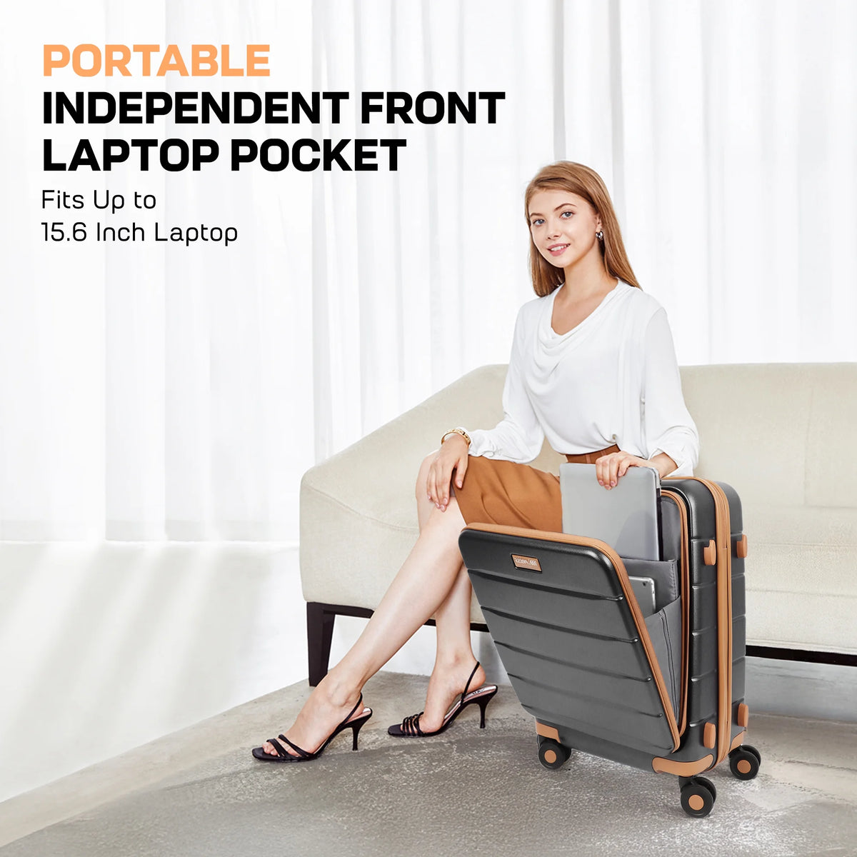 Carry On Luggage 22 x 14 x 9 Airline Approved Lightweight Hardside Spinner Luggage with TSA Lock and Laptop Compartment, Beige, CY2431