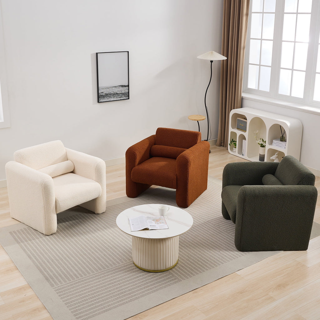 Euroco Modern Accent Chair Lambskin Sherpa Fabric Upholstered Comfy Reading Arm Chair Soft Padded Armchair with Back and Pillow,Burnt Orange
