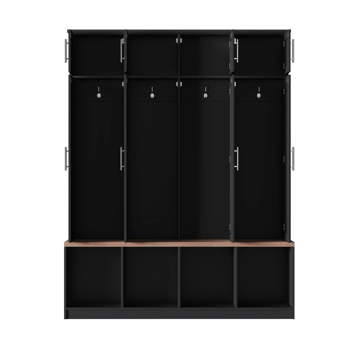 Euroco Entryway Hall Tree with Bench, Shoe Storage, Coat Hooks & Cabinets �C Walnut Finish, Anti-Tip Design, Modern Mudroom Organizer