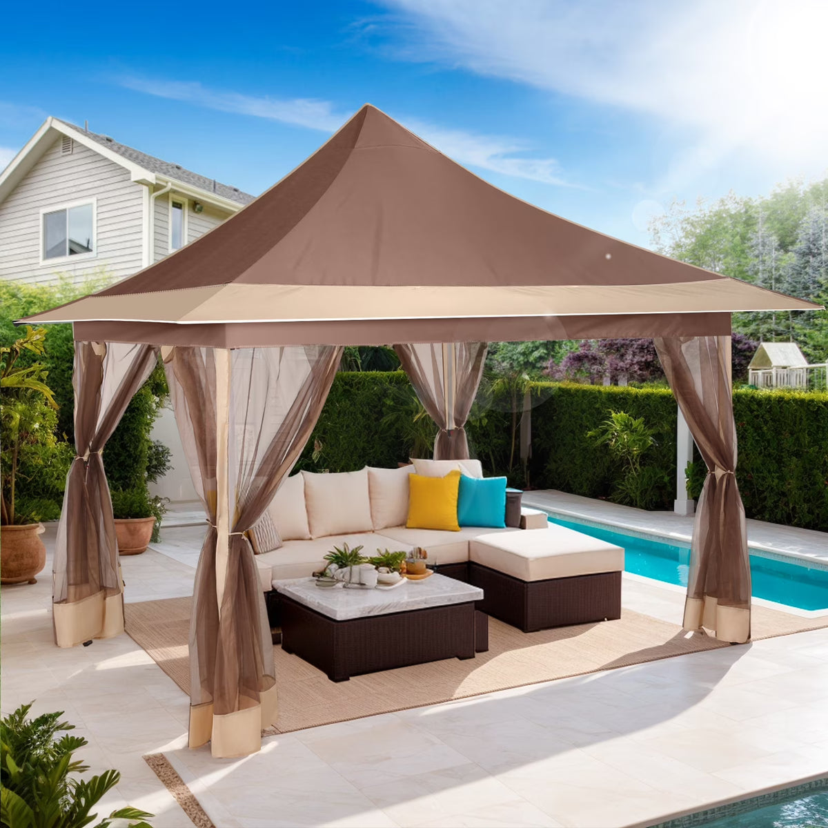 HOTEEL 12x12 EZ Pop Up Gazebo Tent with Sidewalls,Patio Gazebo Instant Shelter for Outdoor Party Camping Backyard Beach with Carry Bag,Stakes,Ropes,Gray