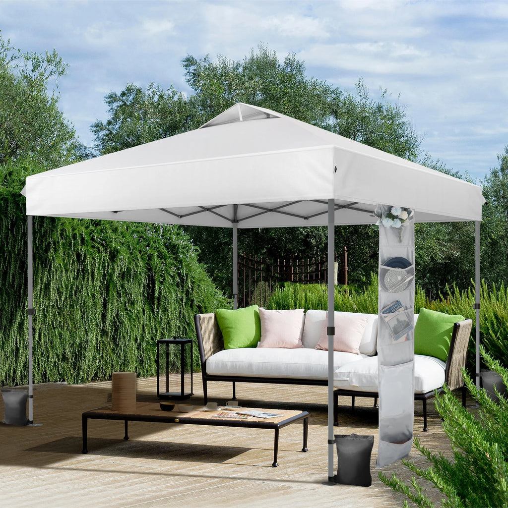 Alpha Joy 10x10ft Pop-up Canopy Instant Outdoor Canopy Tent Portable Straight Leg Shelter with Roller Bag for Outside, Flag