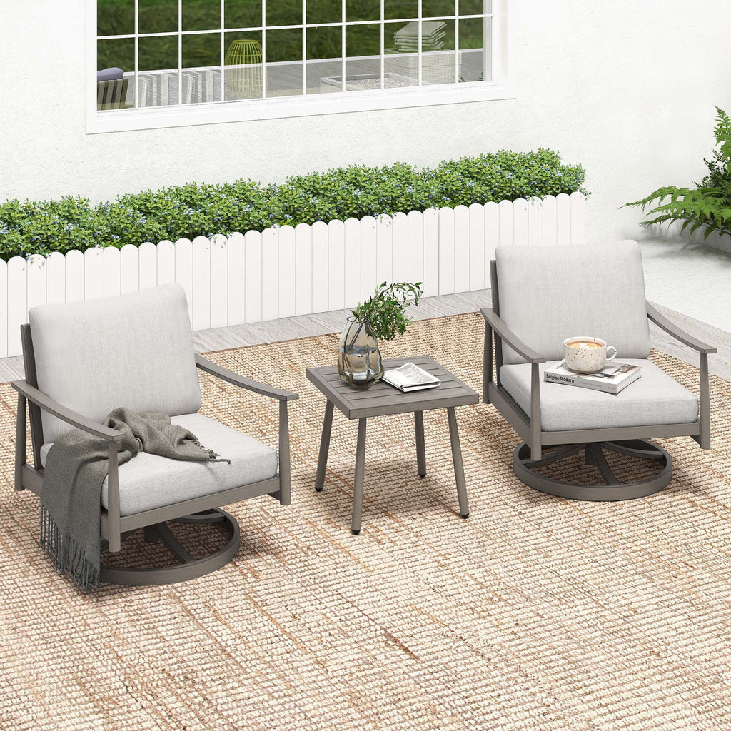 HAPPATIO Aluminum Outdoor Furniture Set - 5 Pieces Patio Furniture Set Includes 1 Side Table, 2 Swivel Chairs and 2 Ottomans with Thick Cushion, Patio Conversation Set for Backyard Poolside (Grey)